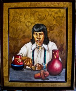 Vintage canvas painting JOSEPH LONEWOLF b Navajo masterartist Jimmy 