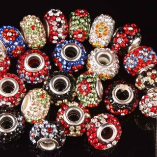 10P Multicolor Crystal Glass Rhinestone Big Hole Loose Beads for Charm 