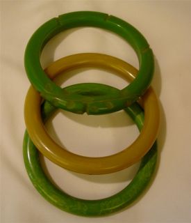 Vtg Bakelite Bangle Bracelet Set Marbled Carved 3 Test
