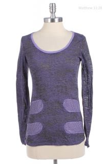 Long Sleeve Thermal Cotton Top with Rhinestones Purple S