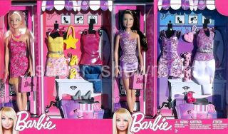   Set of 2 Girls Barbie Dolls + 6 Fashion Outfits & Accessories Gift Set