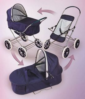 Kids Blue Baby Carriage Toy Doll Pram Stroller 3 in 1