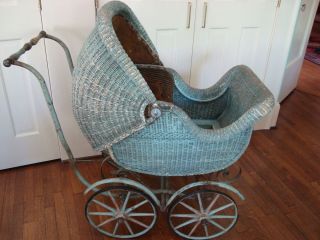 Antique Wicker Baby Pram/Carriage GENDRON WHEEL CO. Great 