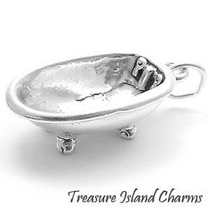 Clawfoot Bathtub 3D Bath Tub 925 Sterling Silver Charm