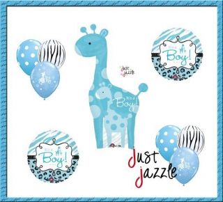   Giraffe Blue Zebra Balloon Baby Shower Party Supply Gift Set