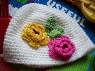 New Baby Cute Crochet Ice Ski Beanie Hat Cap Flower 5cm