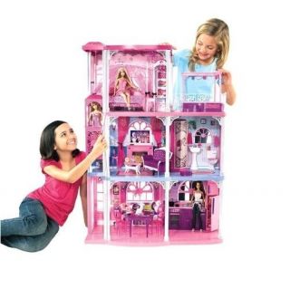 NEW Barbie Doll BiG 3 Story Dream Town House 50 Pc Furniture Townhouse 