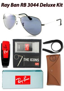 Ray Ban Aviator Small Metal RB3044 W3177 Silver Crystal Blue 52mm 