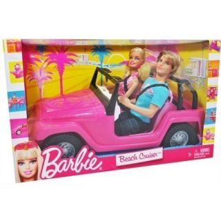 New Barbie Beach Cruiser with Barbie Ken Dolls Car Auto Pink Jeep Doll 