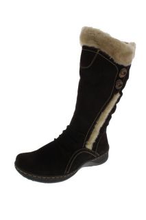 Bare Traps New Elister Brown Suede Ruched Faux Fur Flat Mid Calf Boots 