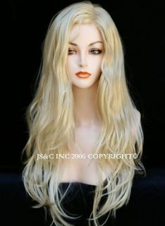 Long Layered Barely there Wavy Side skin part Gentle PALE BLONDE WIG 