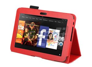 Eeekit for  Kindle Fire HD 7 Red PU Leather Case Car Charge USB 