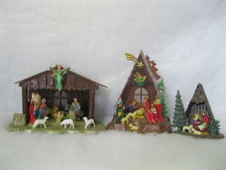 Three Vintage Hong Kong Hard Plastic Christmas Nativity Displays 3 