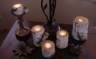 Birch Bark log Tea light holders + Candles* Michigan Made*Beautiful 