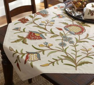 Pottery Barn Multi Crewel Embroidered Table Throw Cloth $159 Gorgeous 