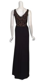 Badgley Mischka Black Beaded Lace Gown Dress 8 New