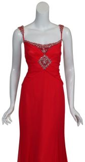 Badgley Mischka Glamorous Red Beaded Silk Chiffon Evening Gown Dress 