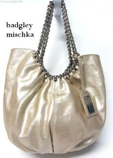 NWT365 Badgley Mischka Annette Pearl Chain Strap Hobo Leather Shoulder 