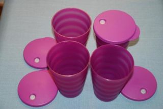 Tupperware Impressions (4)16 oz.Tumblers with lids straw slot NEW 
