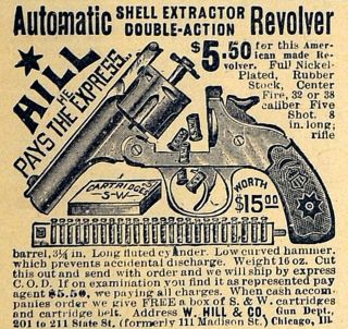 1892 Ad W Hill Shell Extractor Double Action Revolver   ORIGINAL 
