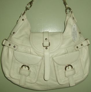 New Barr Barr New York Large Ivory PEBBLED Leather Hobo Bag