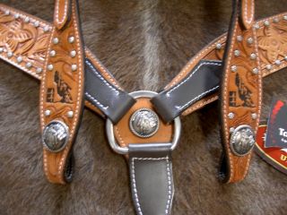   Western Leather Headstall Tack Set Silver Barrel Racing S2