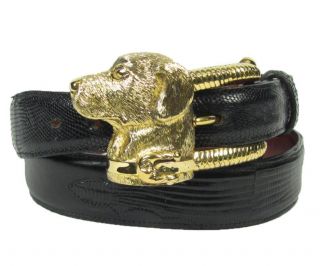 Kieselstein Cord Sterling Dog Buckle Black Leather Lizard Belt 