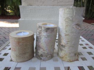 Set of 3 Beautiful Birch Bark Log Candle Holders Tea Lights Nature 
