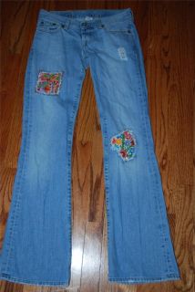 Womens LUCKY LIL MAGGIE Button Fly Embroidered Patch Denim Jeans 0 25 