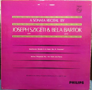 JOSEPH SZIGETI BELA BARTOK beethoven recital LP M  AL 3524 Vinyl UK 