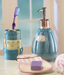 Ladies Ceramic Bathroom Bath Accessories Set Soap Dish Lotion Pump 