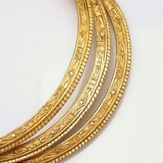  Trifari 3 Vintage Egyptian Engraved Bangle Bracelets Goldtone