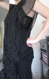 VTG 1920s Black beaded Silk Chiffon (new) Flapper Sheath Dress~Good 