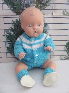 Vintage Sun Rubber Co Jointed 11 inch Baby Doll in Adorable Outfit 