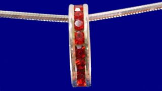 July Ruby Colored Silver Birthstone Ring Pendant Charm