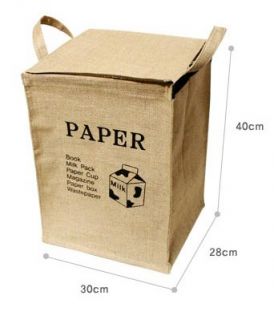 Recycling Bin Jute Square Waste Recycle Baskets Metal Paper Plastic 