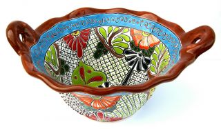 Large Talavera Pottery Basket Serving Bowl Deep Dish