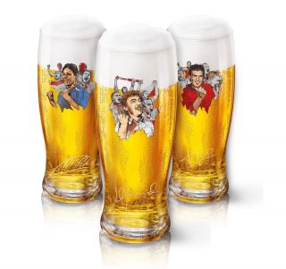 EURO 2012 500 ml 3 beer glasses VAN BASTEN BONIEK FIGO Brand NEW
