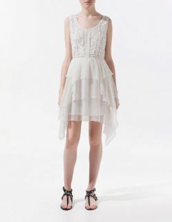 NWT Zara 2012 Lace Chiffon Ruffle Embroidered Dress with Pointed Hem M 