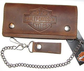 HARLEY DAVIDSON BAR & SHIELD DISTRESSED LEATHER CHAIN WALLET ** NR 