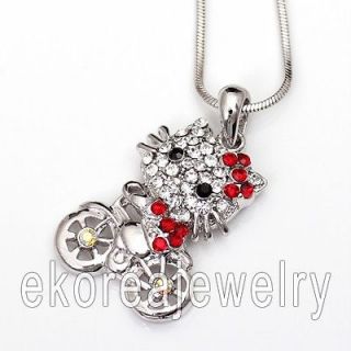 Made in KOREA   Austrian Crystal Cute Hello Kitty on Bike Necklace