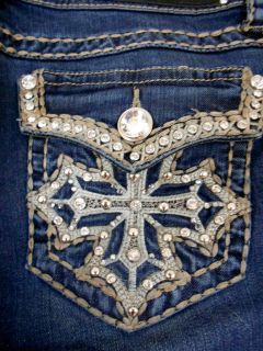   Size Jeans Rhinestone Crystal Cross Bold Stitching Stretch 15,17,19