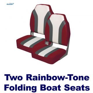 New Set of 2 Heavy Duty High Back Rainbow Folding Boat Seats, Red 