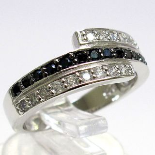 FANCY BLACK CLEAR MICRO PAVE 925 STERLING SILVER RING SIZE 6