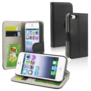 Card Holder Wallet Leather Case For iPhone 5 5G Flip Stand Black White 