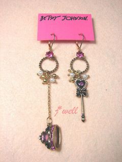 Betsey Johnson Heart Magic Stick& Crystal Crown Pierce Earrings *Gift 