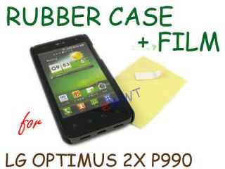 Black One Piece Rubber Back Cover Hard Case +Film for LG P990 Optimus 