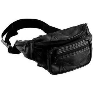 Large Black Solid Leather Fanny Pack Waist Bag Travel Belt Hip Purse 