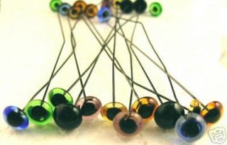 14 pair 6mm glass eyes with wire mix colors time