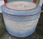 Early BLUE WHITE STONEWARE One Gallon BUTTER CROCK Spinning Logs 